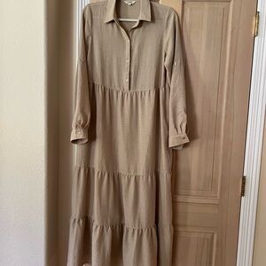 Max Studio light khaki maxi button down shirt dress Peplum Dress